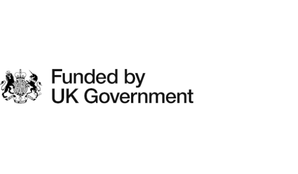 A black and white funded by UK government logo with a crest